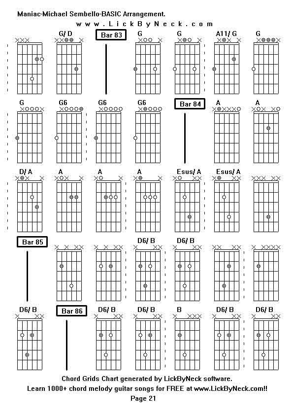 Chord Grids Chart of chord melody fingerstyle guitar song-Maniac-Michael Sembello-BASIC Arrangement,generated by LickByNeck software.